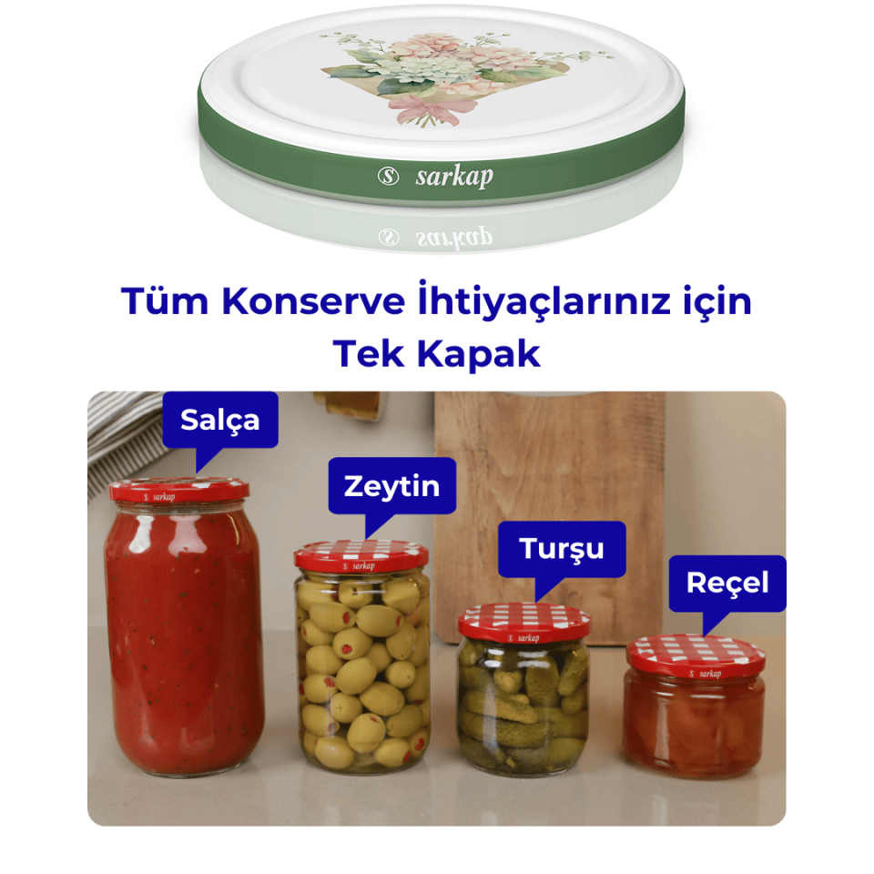 Hijyenik Paketli 10 Adet Kavanoz Kapağı Çiçek Desenler 82 mm YeşilBuket