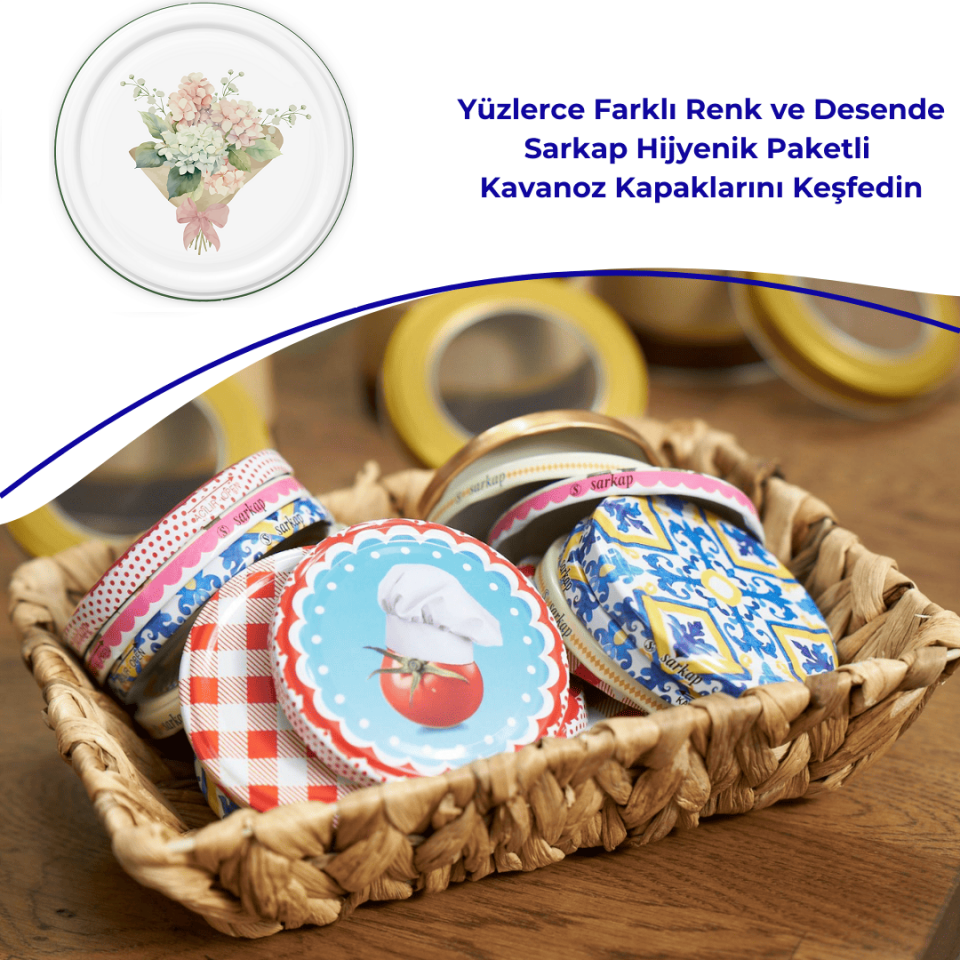 Hijyenik Paketli 10 Adet Kavanoz Kapağı Çiçek Desenler 82 mm YeşilBuket