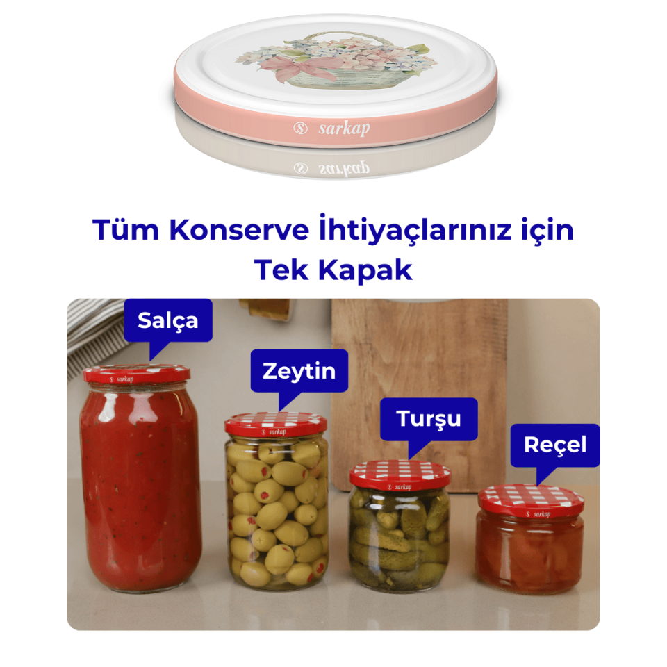 Hijyenik Paketli 10 Adet Kavanoz Kapağı Çiçek Desenler 82 mm PembeBuket