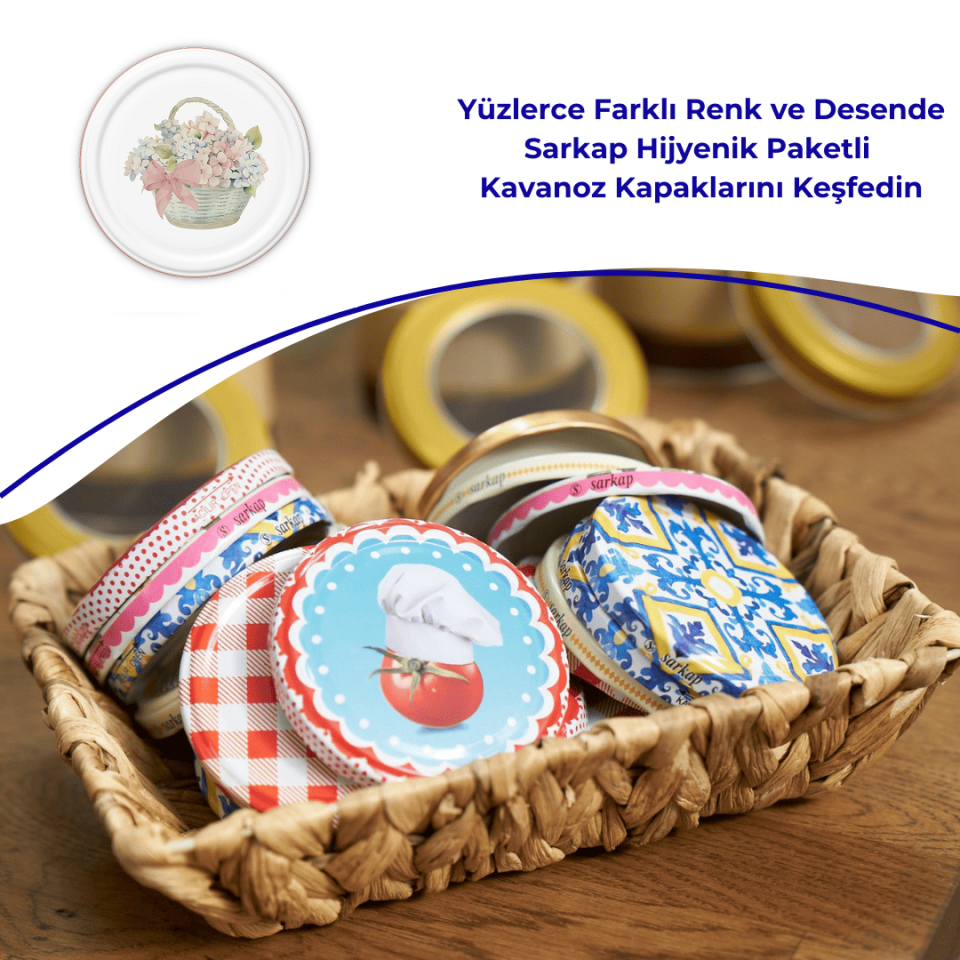 Hijyenik Paketli 10 Adet Kavanoz Kapağı Çiçek Desenler 82 mm PembeBuket