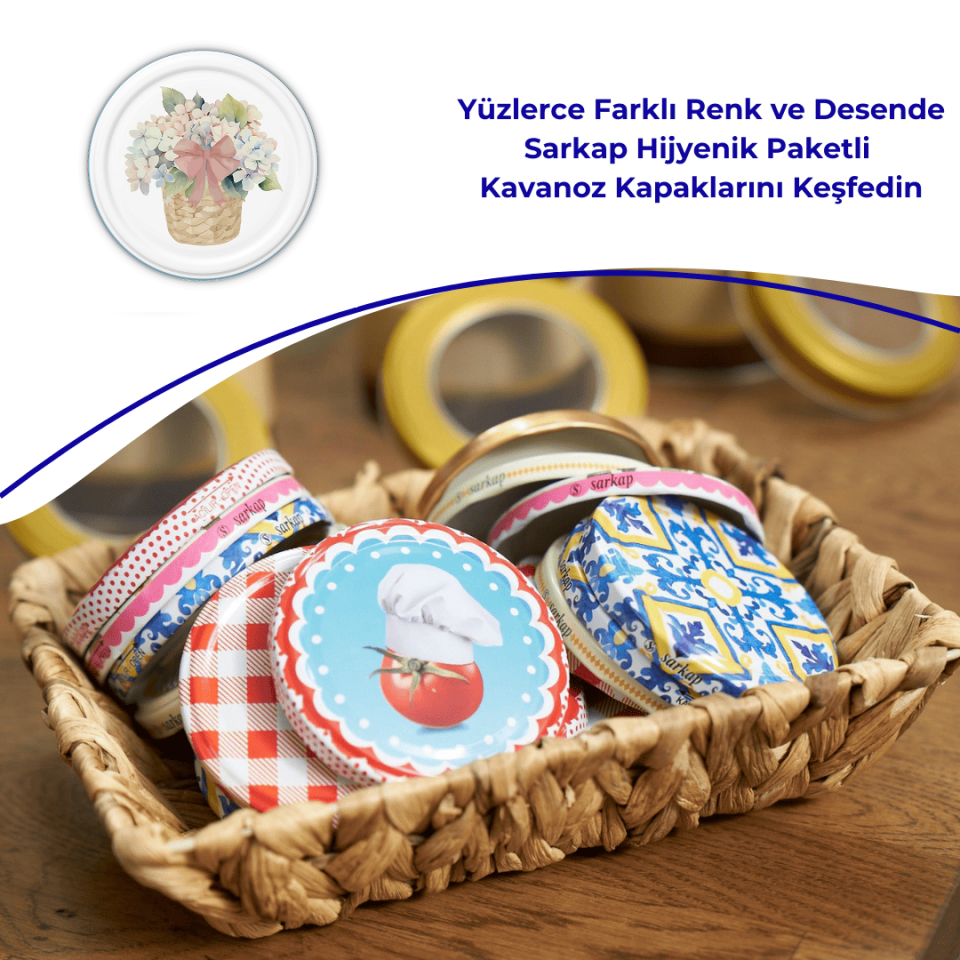 Hijyenik Paketli 10 Adet Kavanoz Kapağı Çiçek Desenler 82 mm MaviBuket