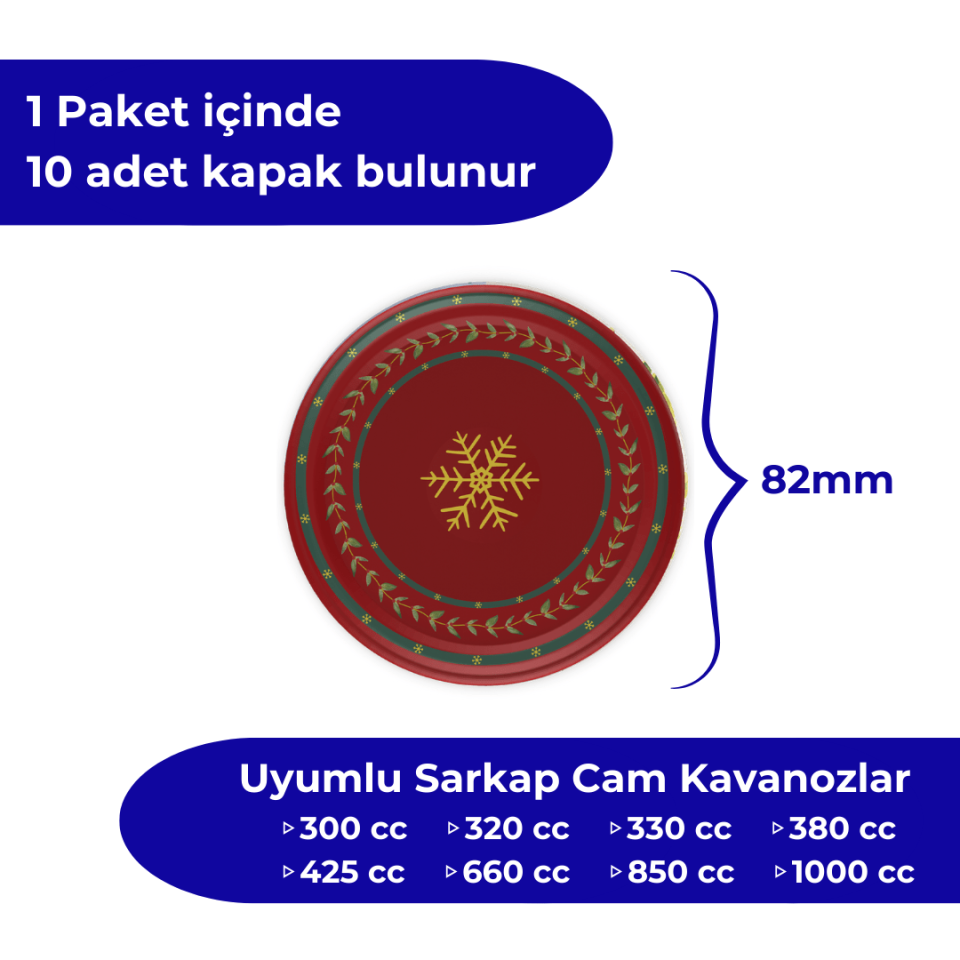 Hijyenik Paketli 10 Adet Kavanoz Kapağı Yeni Yıl Serisi 82 mm WishesKırmızı