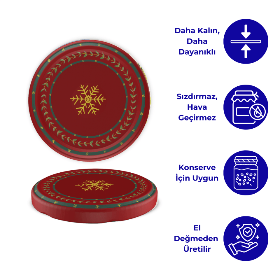 Hijyenik Paketli 10 Adet Kavanoz Kapağı Yeni Yıl Serisi 82 mm WishesKırmızı