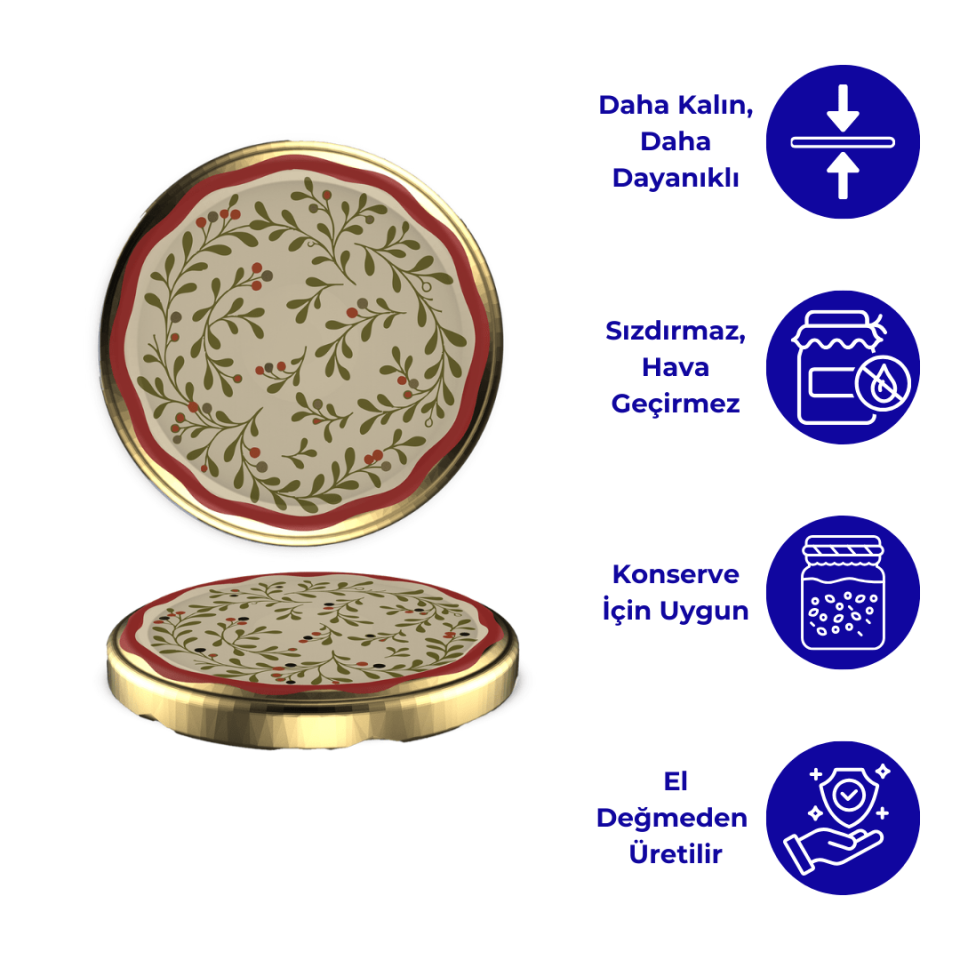 Hijyenik Paketli 10 Adet Kavanoz Kapağı Yeni Yıl Serisi 82 mm Kokina