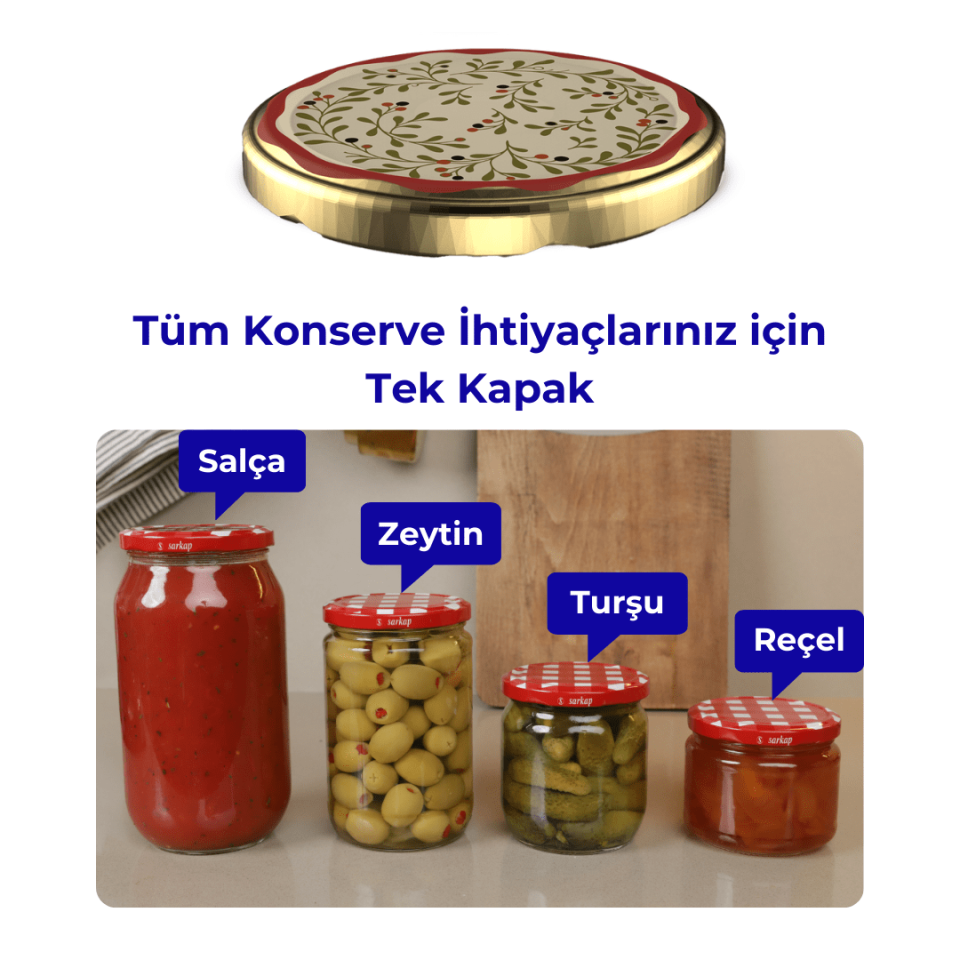 Hijyenik Paketli 10 Adet Kavanoz Kapağı Yeni Yıl Serisi 82 mm Kokina