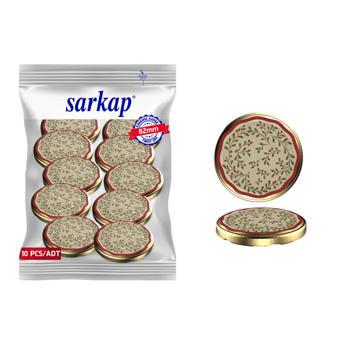Hijyenik Paketli 10 Adet Kavanoz Kapağı Yeni Yıl Serisi 82 mm Kokina