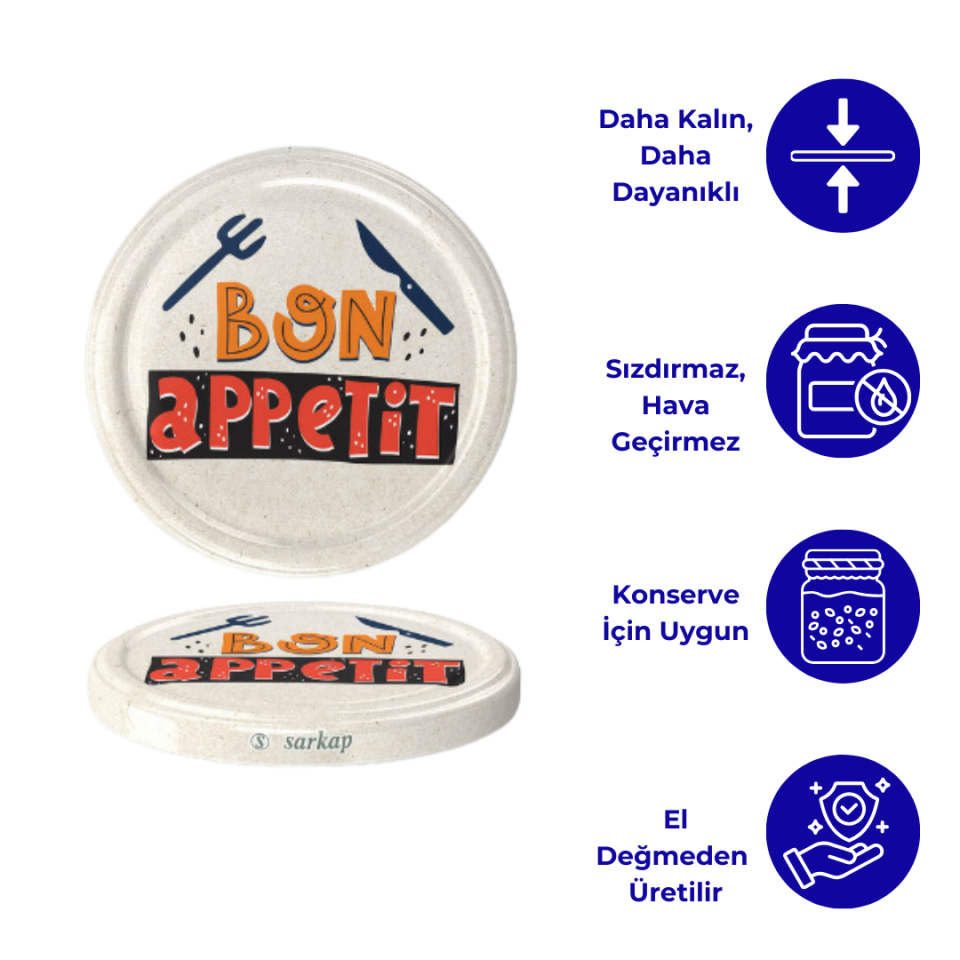 Hijyenik Paketli 10 Adet Kavanoz Kapağı – Bon Apetit Model - 82mm