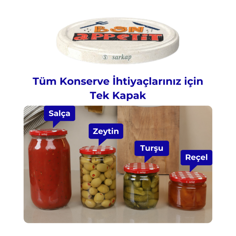 Hijyenik Paketli 10 Adet Kavanoz Kapağı – Bon Apetit Model - 82mm