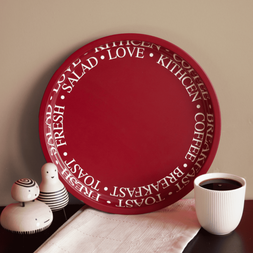 Sarkap Home Desenli Dekoratif Metal Tepsi - Happy New Year LessSeri-Kırmızı