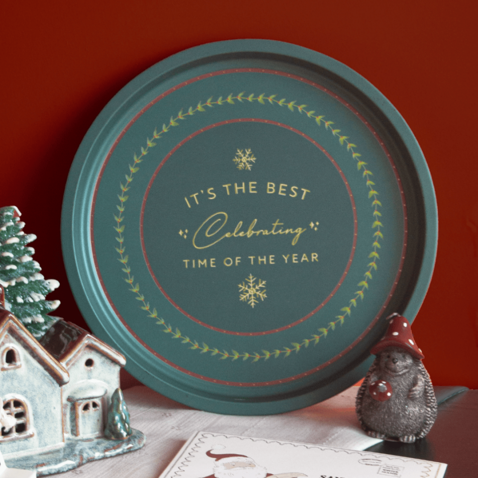 Sarkap Home Desenli Dekoratif Metal Tepsi - Happy New Year YeşilWsihes