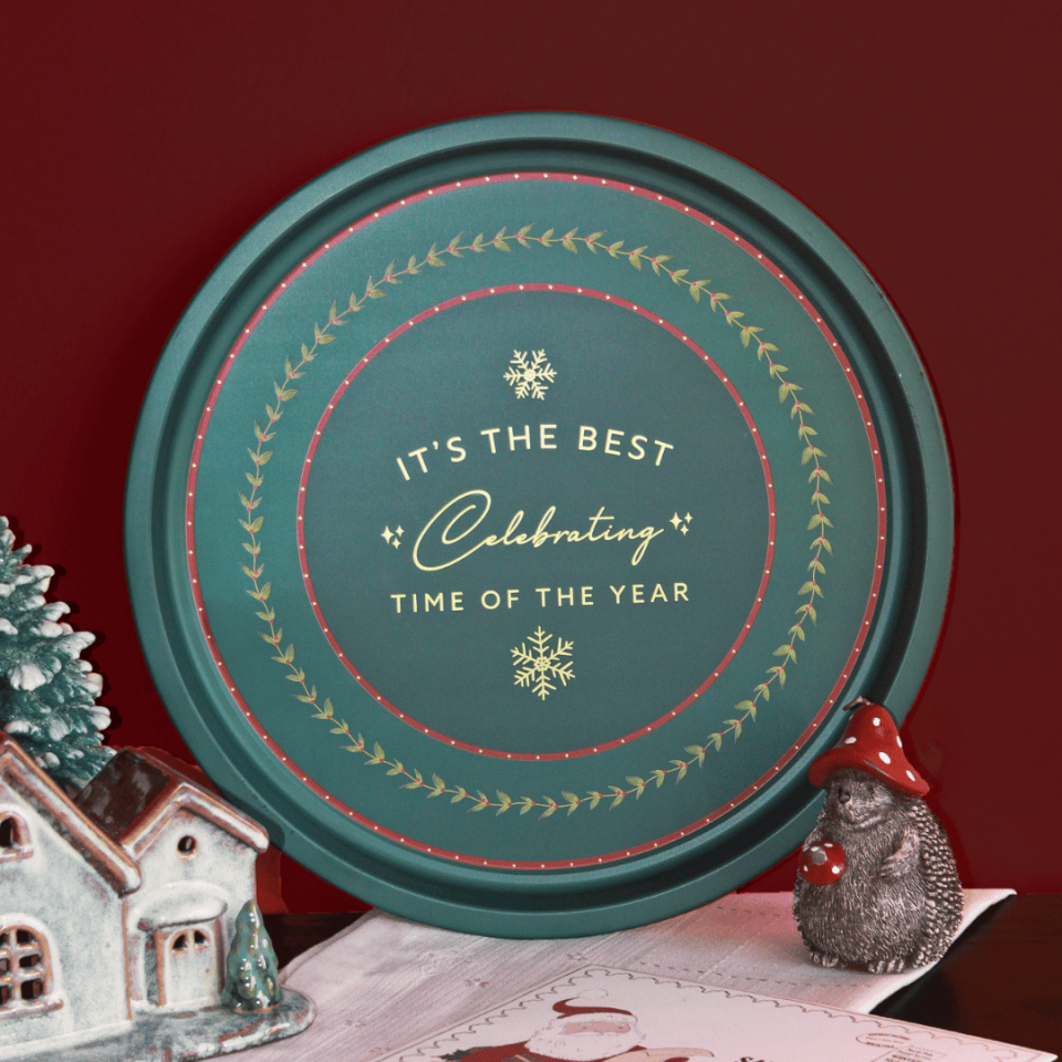 Sarkap Home Desenli Dekoratif Metal Tepsi - Happy New Year YeşilWsihes