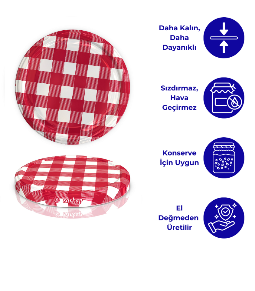 Hijyenik Paketli 10 adet Kavanoz Kapağı – Mat Ekose – 82 mm