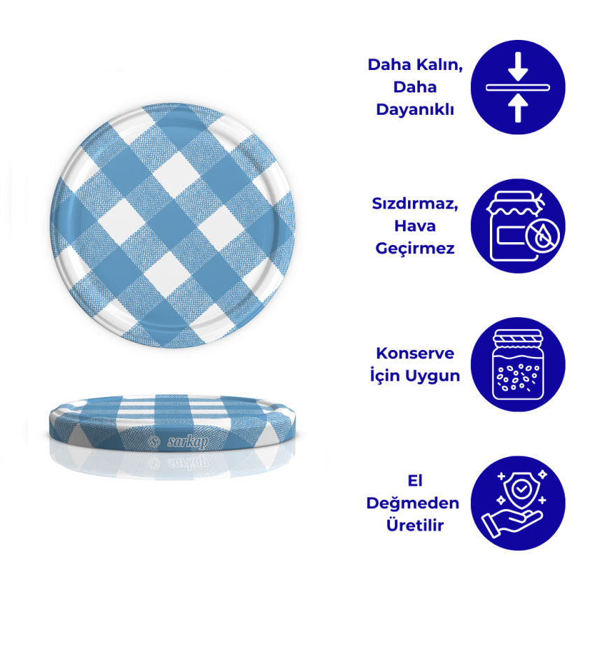 Hijyenik Paketli 10 adet Kavanoz Kapağı – Mat Ekose – 82 mm Mavi