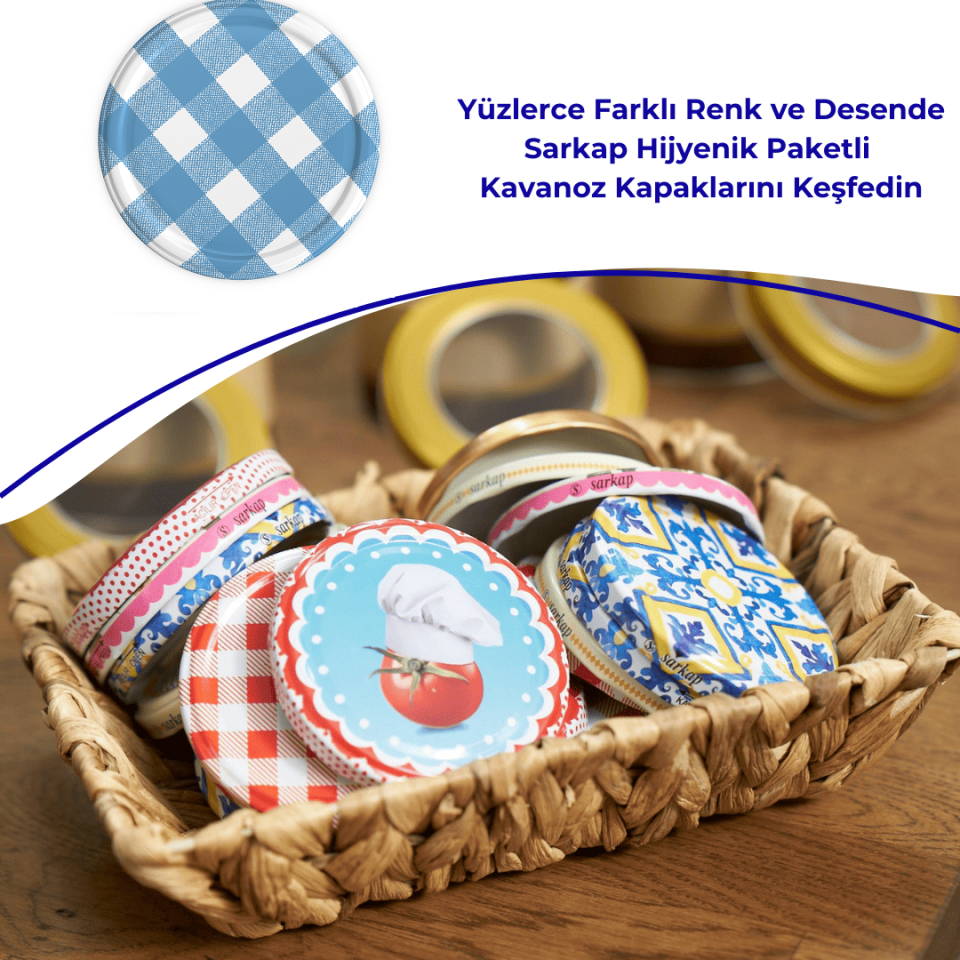 Hijyenik Paketli 10 adet Kavanoz Kapağı – Mat Ekose – 82 mm Mavi