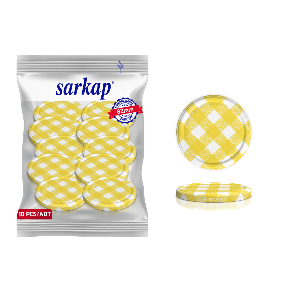 Hijyenik Paketli 10 adet Kavanoz Kapağı – Mat Ekose – 82 mm SARI