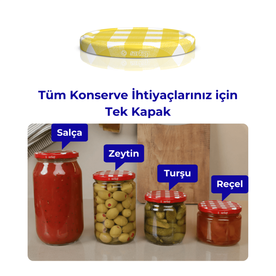 Hijyenik Paketli 10 adet Kavanoz Kapağı – Mat Ekose – 82 mm SARI