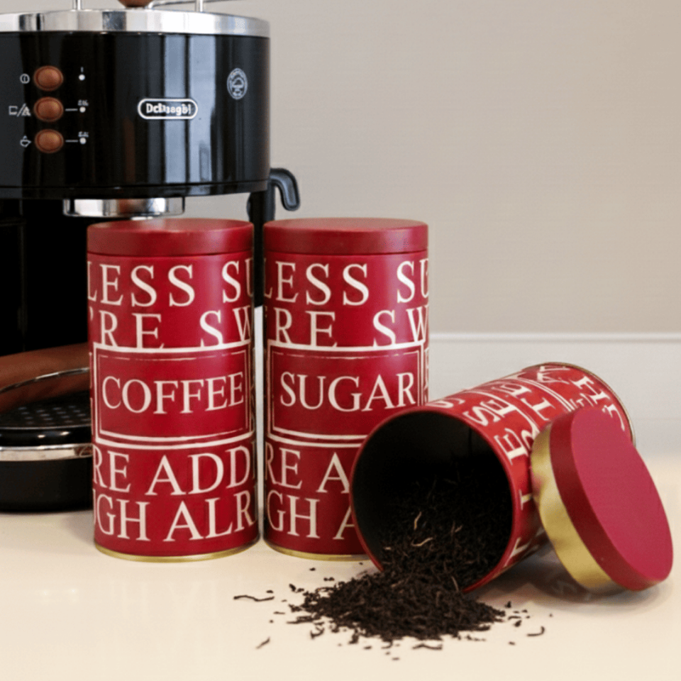 Vakumlu Kapaklı 3'lü Metal Saklama Kabı Seti LessSeri-Kırmızı