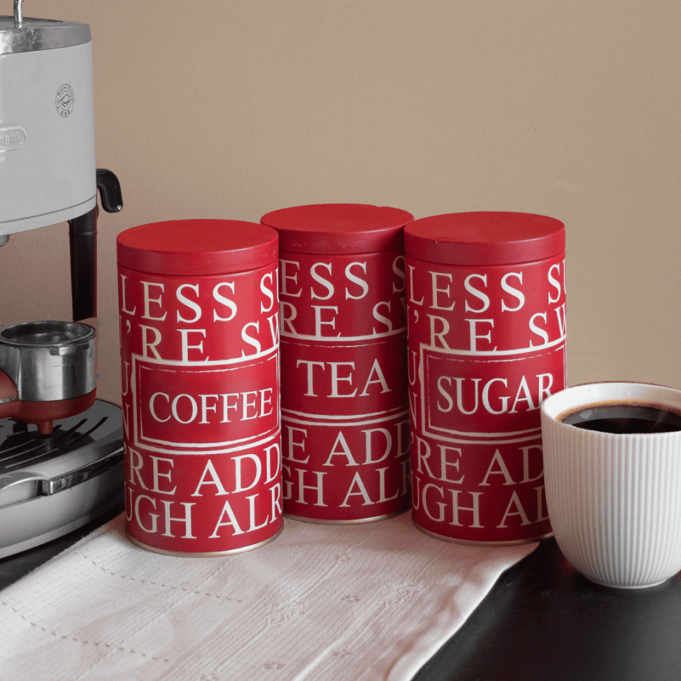 Vakumlu Kapaklı 3'lü Metal Saklama Kabı Seti LessSeri-Kırmızı