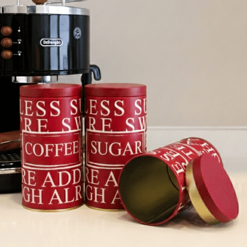 Vakumlu Kapaklı 3'lü Metal Saklama Kabı Seti LessSeri-Kırmızı