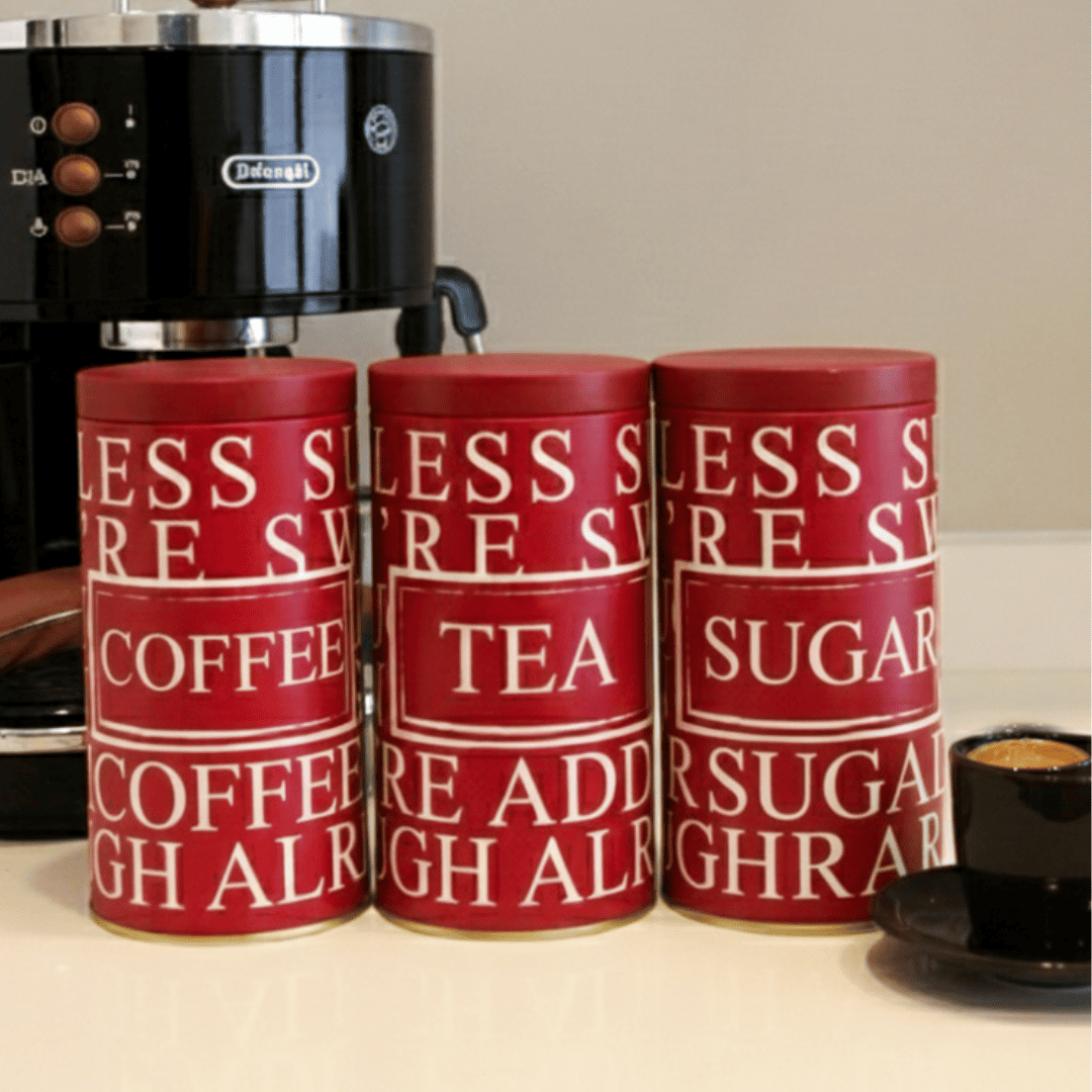 Vakumlu Kapaklı 3'lü Metal Saklama Kabı Seti LessSeri-Kırmızı