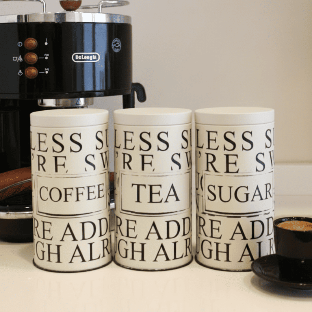 Vakumlu Kapaklı 3'lü Metal Saklama Kabı Seti LessSeri-Krem