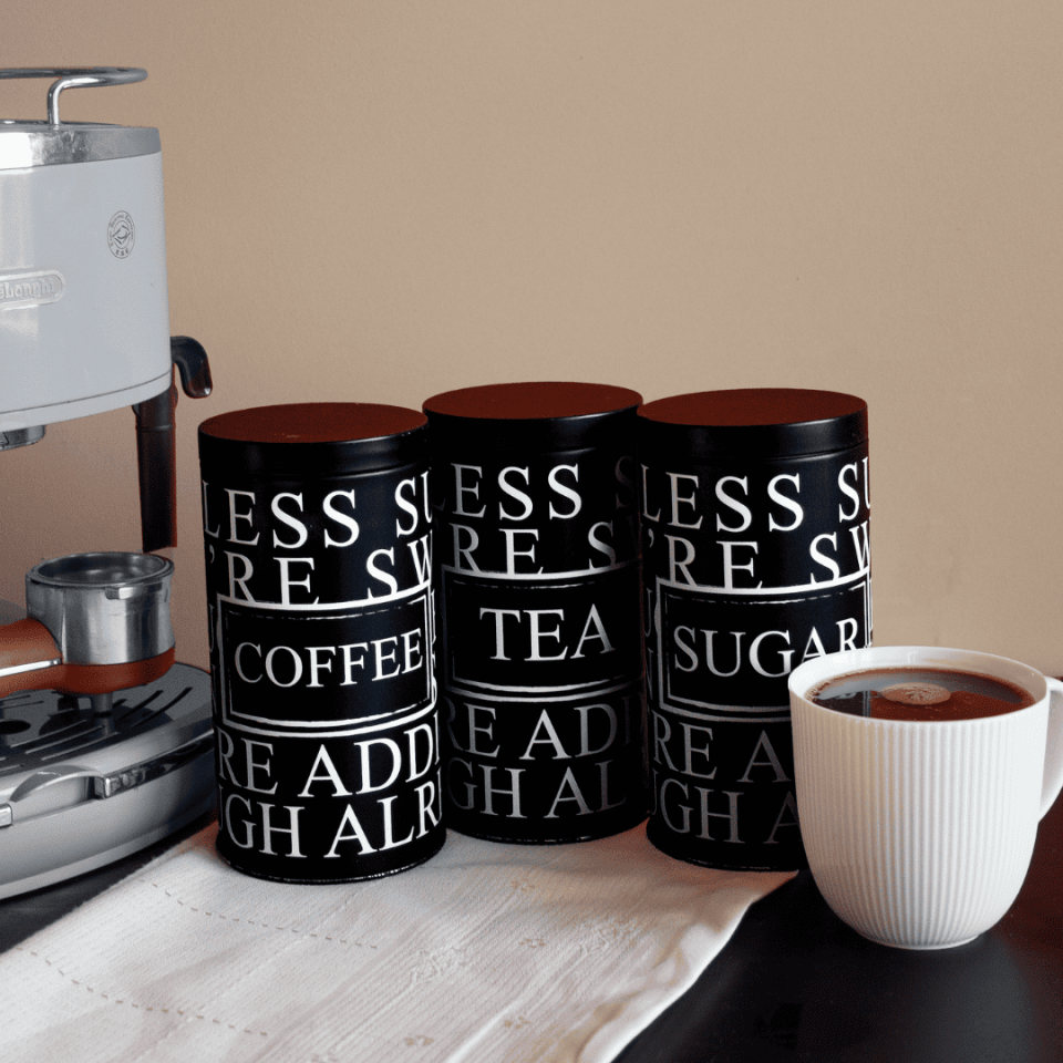 Vakumlu Kapaklı 3'lü Metal Saklama Kabı Seti LessSeri-Siyah