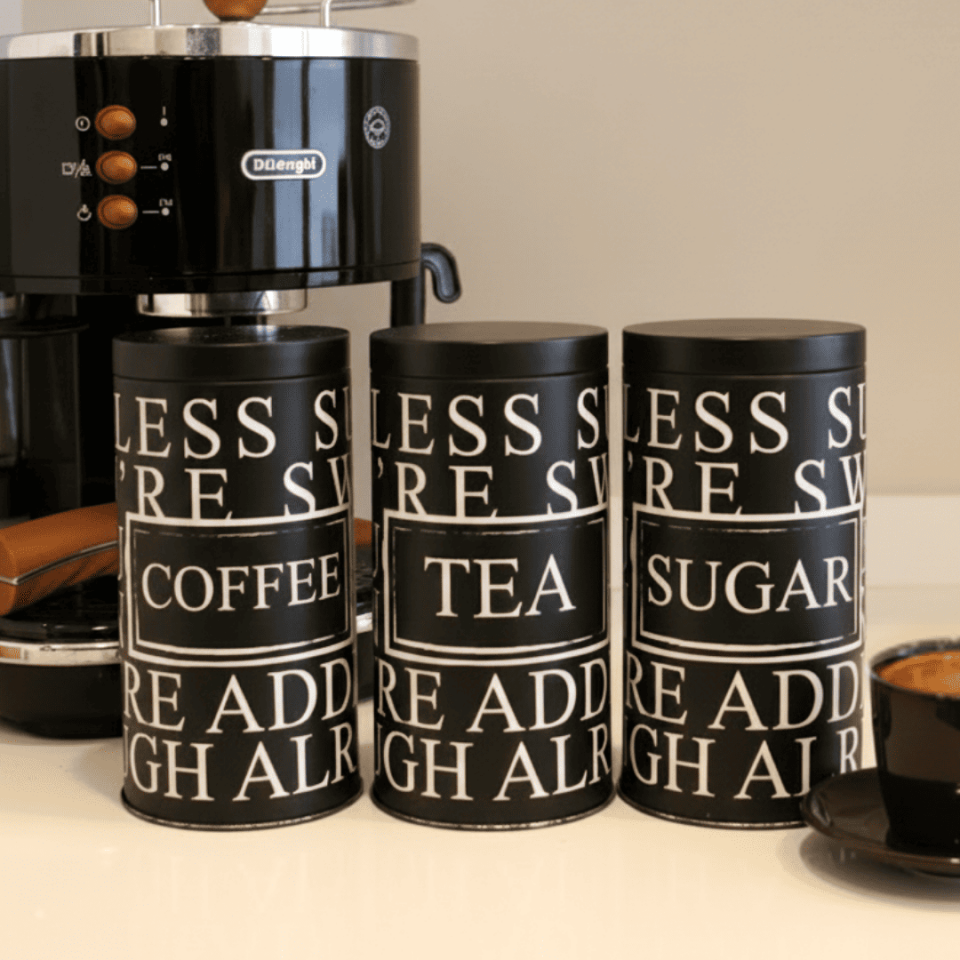 Vakumlu Kapaklı 3'lü Metal Saklama Kabı Seti LessSeri-Siyah