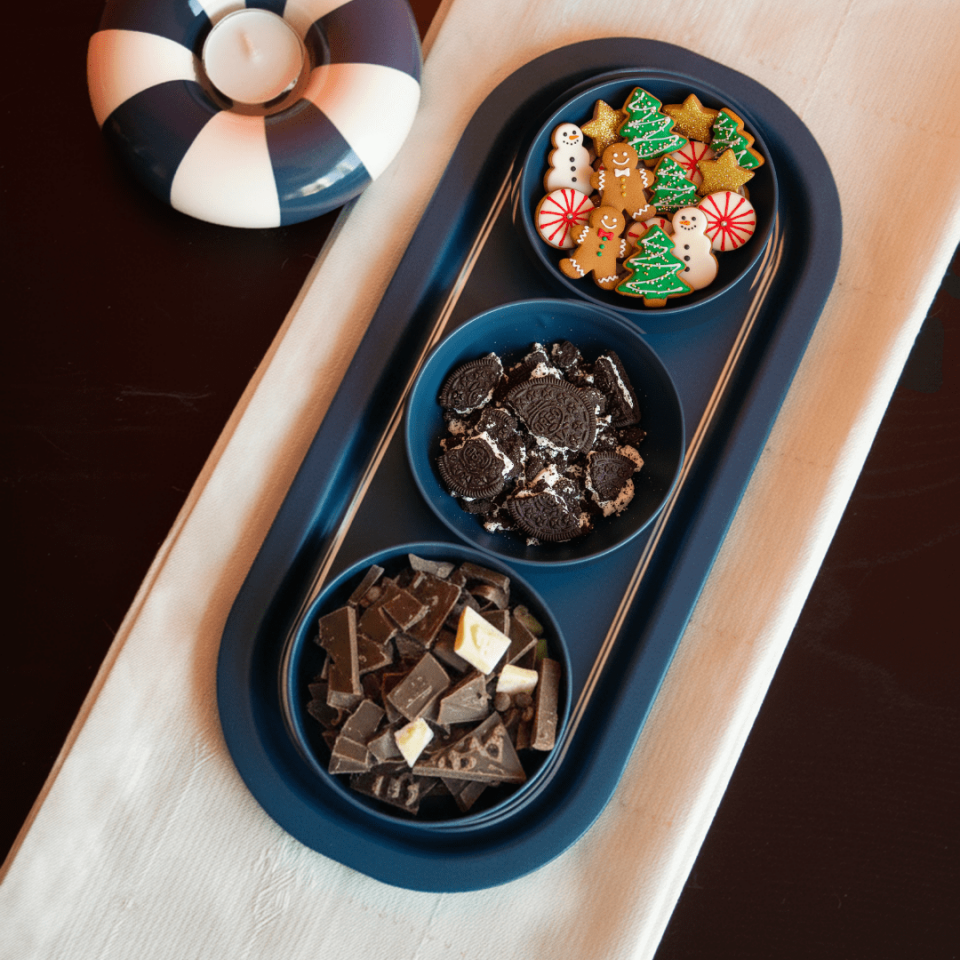 Sarkap Home 3'lü Çerezlik ve Sunumluk Tepsi Seti Lacivert&Silver