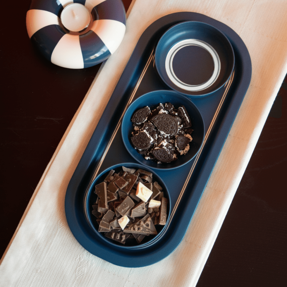 Sarkap Home 3'lü Çerezlik ve Sunumluk Tepsi Seti Lacivert&Silver