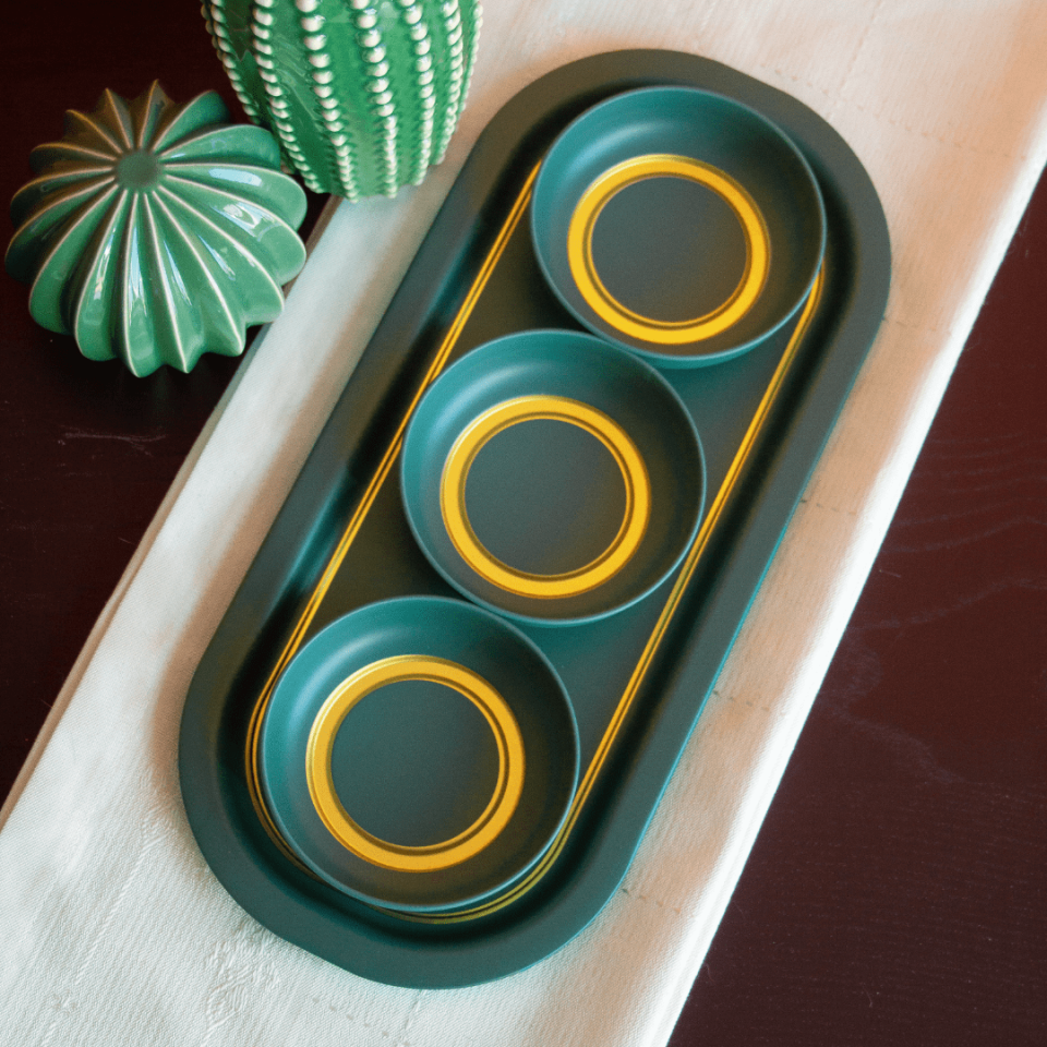 Sarkap Home 3'lü Çerezlik ve Sunumluk Tepsi Seti Yeşil