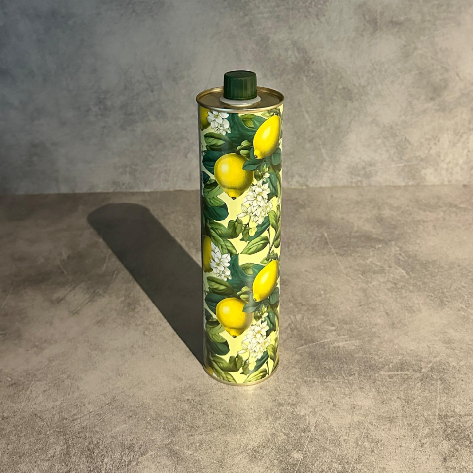 Sarkap Home Dekoratif 750 ml Kapaklı Silindir Boş Zeytinyağı Tenekesi Limon