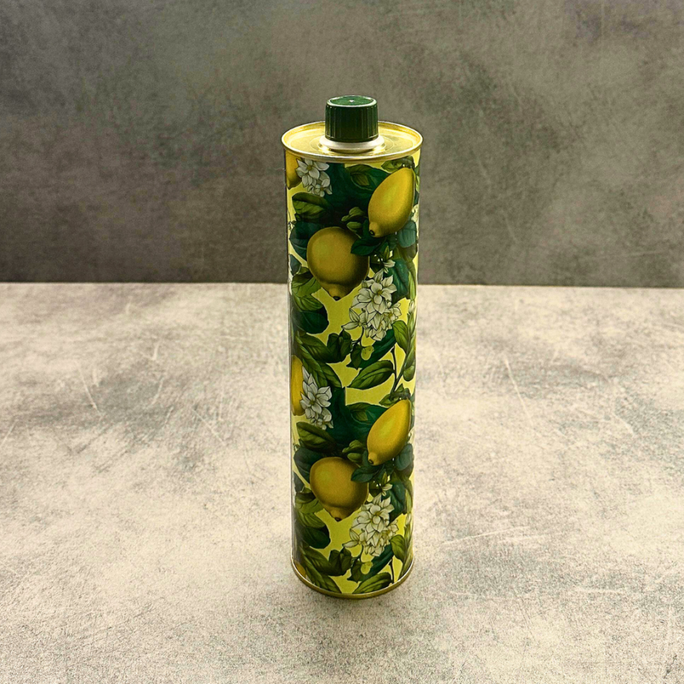 Sarkap Home Dekoratif 750 ml Kapaklı Silindir Boş Zeytinyağı Tenekesi Limon