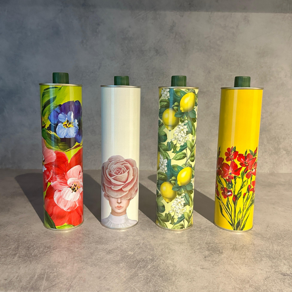 Sarkap Home Dekoratif 750 ml Kapaklı Silindir Boş Zeytinyağı Tenekesi Limon