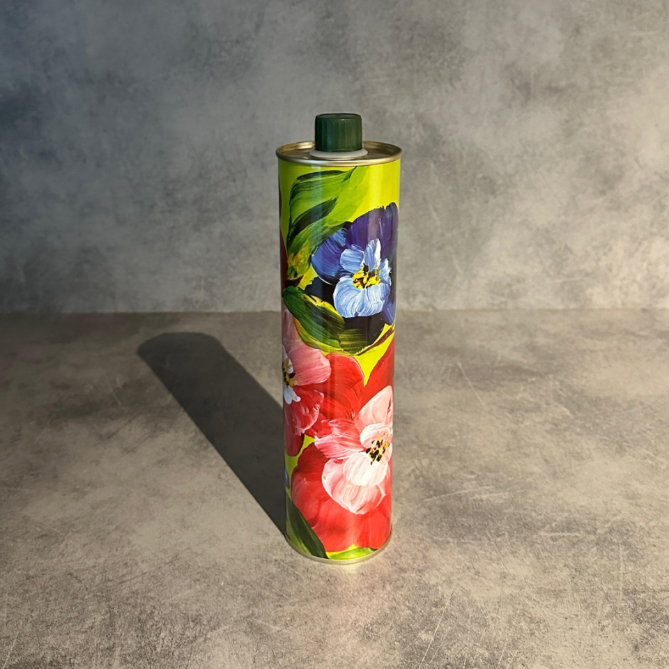 Sarkap Home Dekoratif 750 ml Kapaklı Silindir Boş Zeytinyağı Tenekesi KarışıkÇiçek