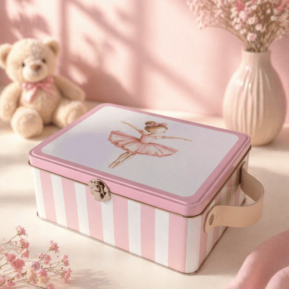 Sarkap Home 3,2 Litre Kilitli ve Deri Kulplu Metal Saklama Kutusu - 217x165x90 mm Pembe