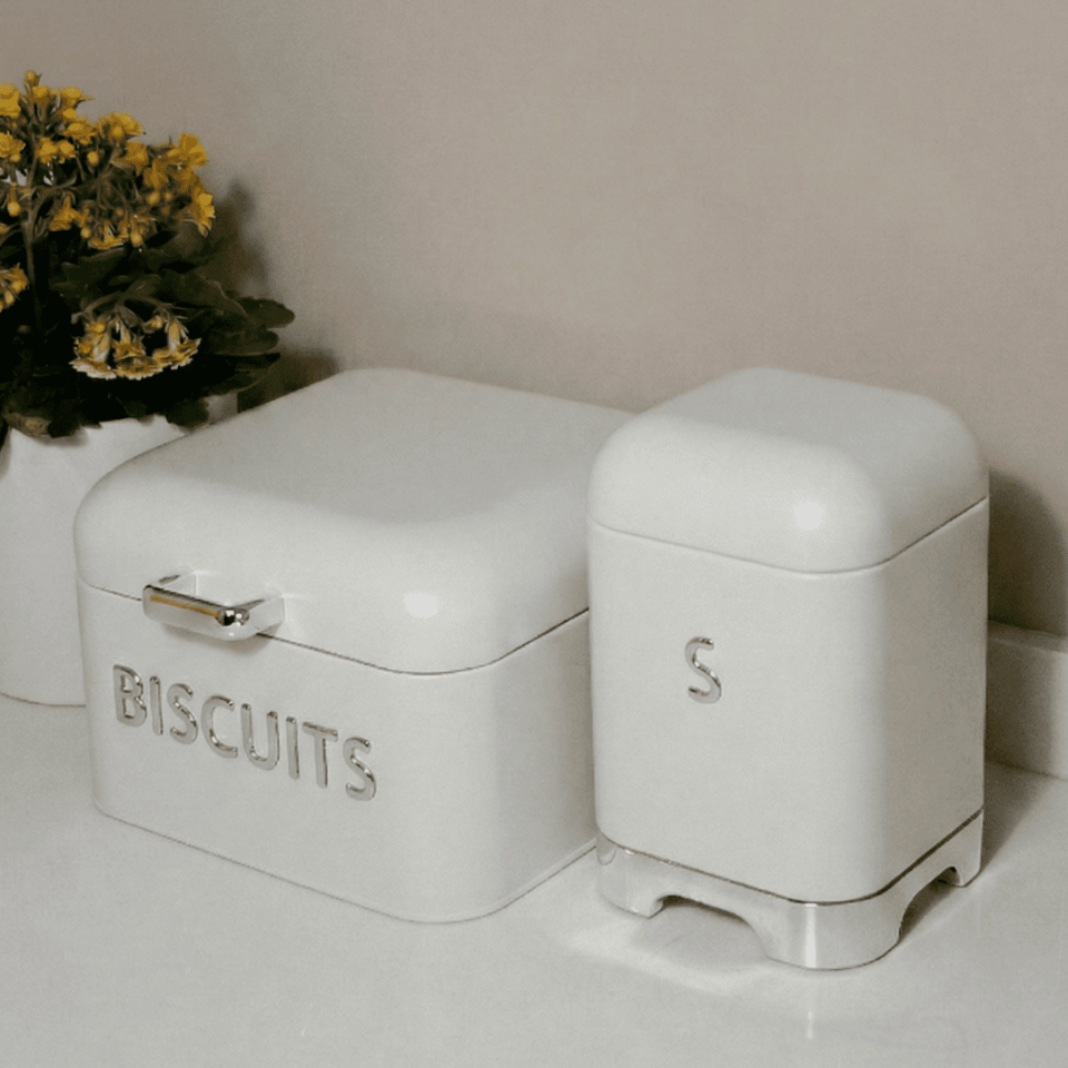 Sarkap Home Galvaniz Biscuits 5,6 L Küçük Boy Ekmeklik - 200x140mm & 2 L Storage Kutu - 115x150mm Set KremBiscuits