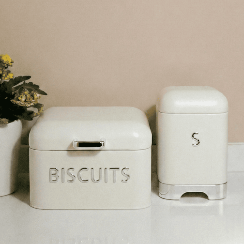 Sarkap Home Galvaniz Biscuits 5,6 L Küçük Boy Ekmeklik - 200x140mm & 2 L Storage Kutu - 115x150mm Set KremBiscuits