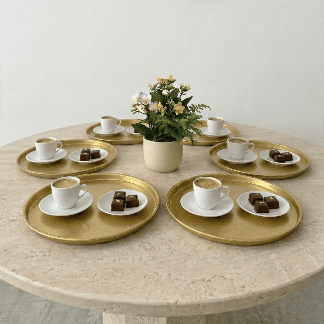 Sarkap Home 24 cm 6'lı Yuvarlak Sunumluk Tepsi - Gold