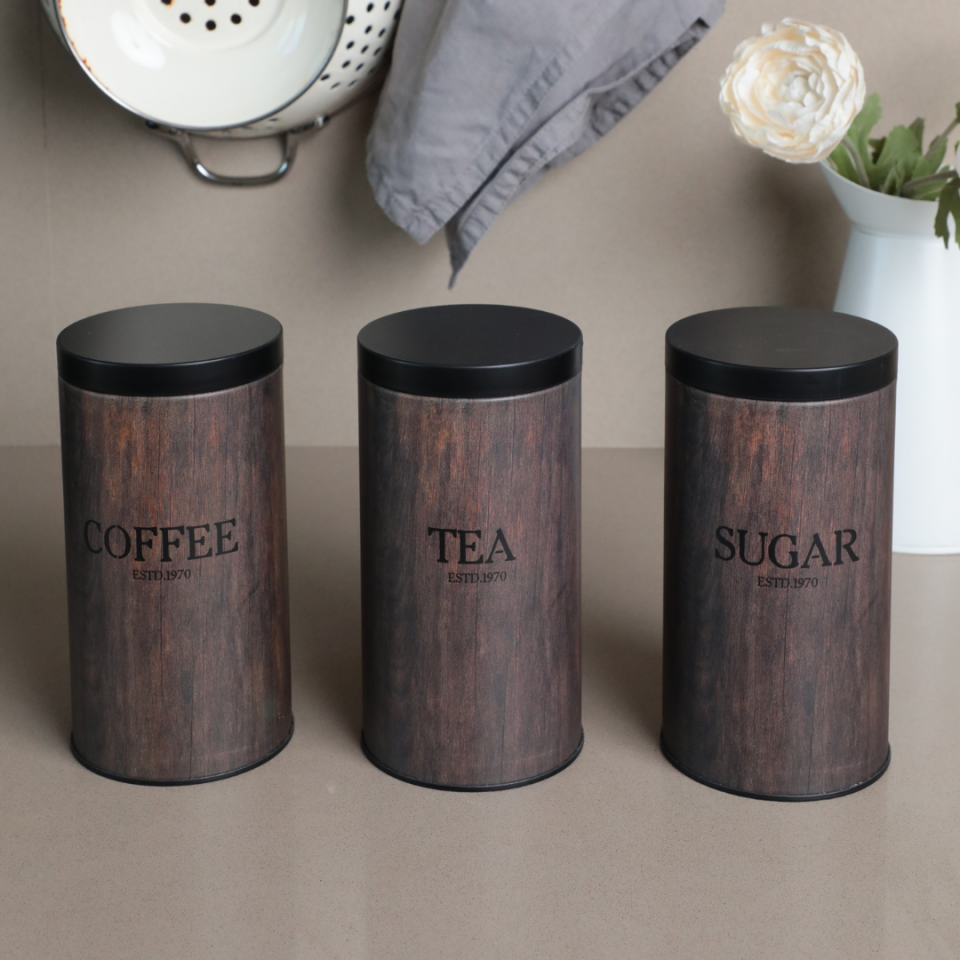 Vakumlu Kapaklı 3'lü Metal Saklama Kabı Seti Maun