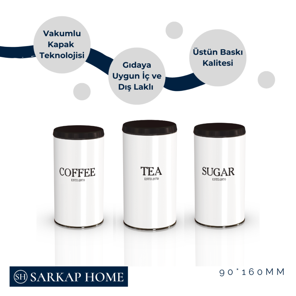 Vakumlu Kapaklı 3'lü Metal Saklama Kabı Seti Bakery