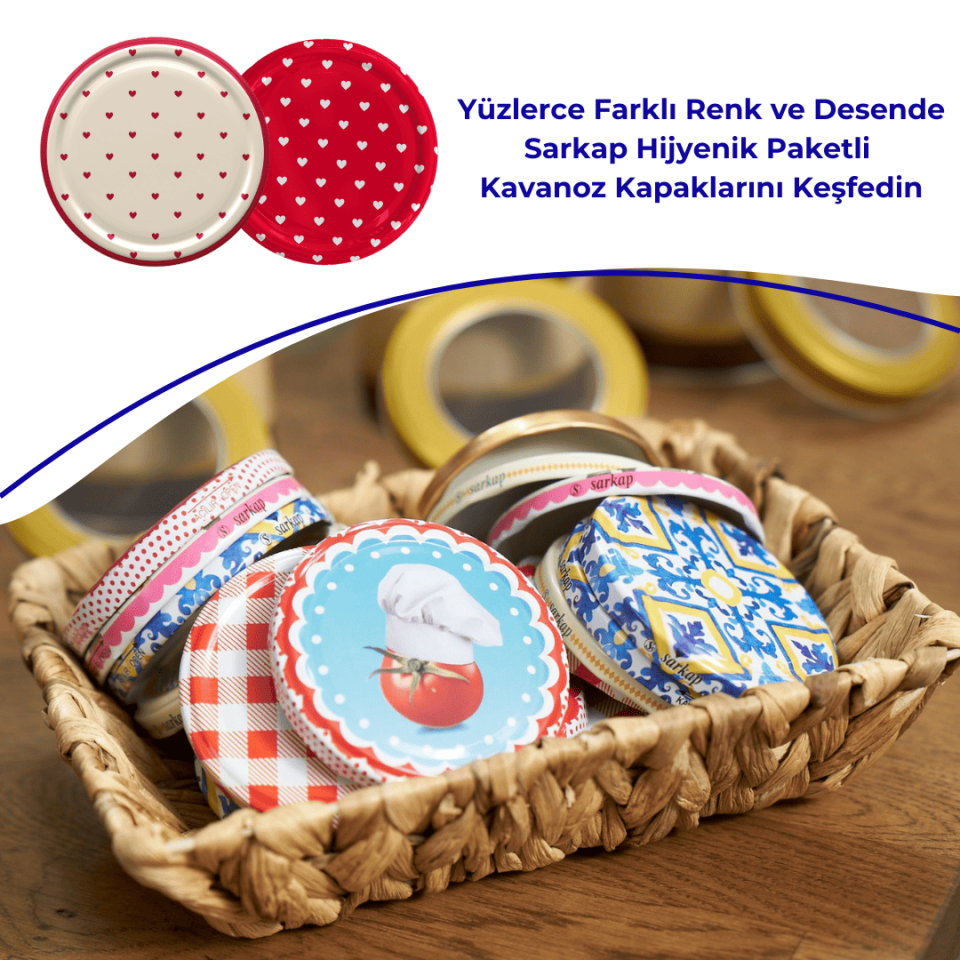 Hijyenik Paketli 10 Adet Kavanoz Kapağı Kalpli Desenler 82 mm KırmızıKalpKrem