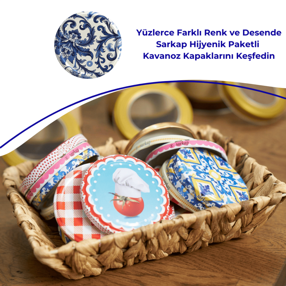 Hijyenik Paketli 10 Adet Kavanoz Kapağı 82 mm - Çini Çiçek Model