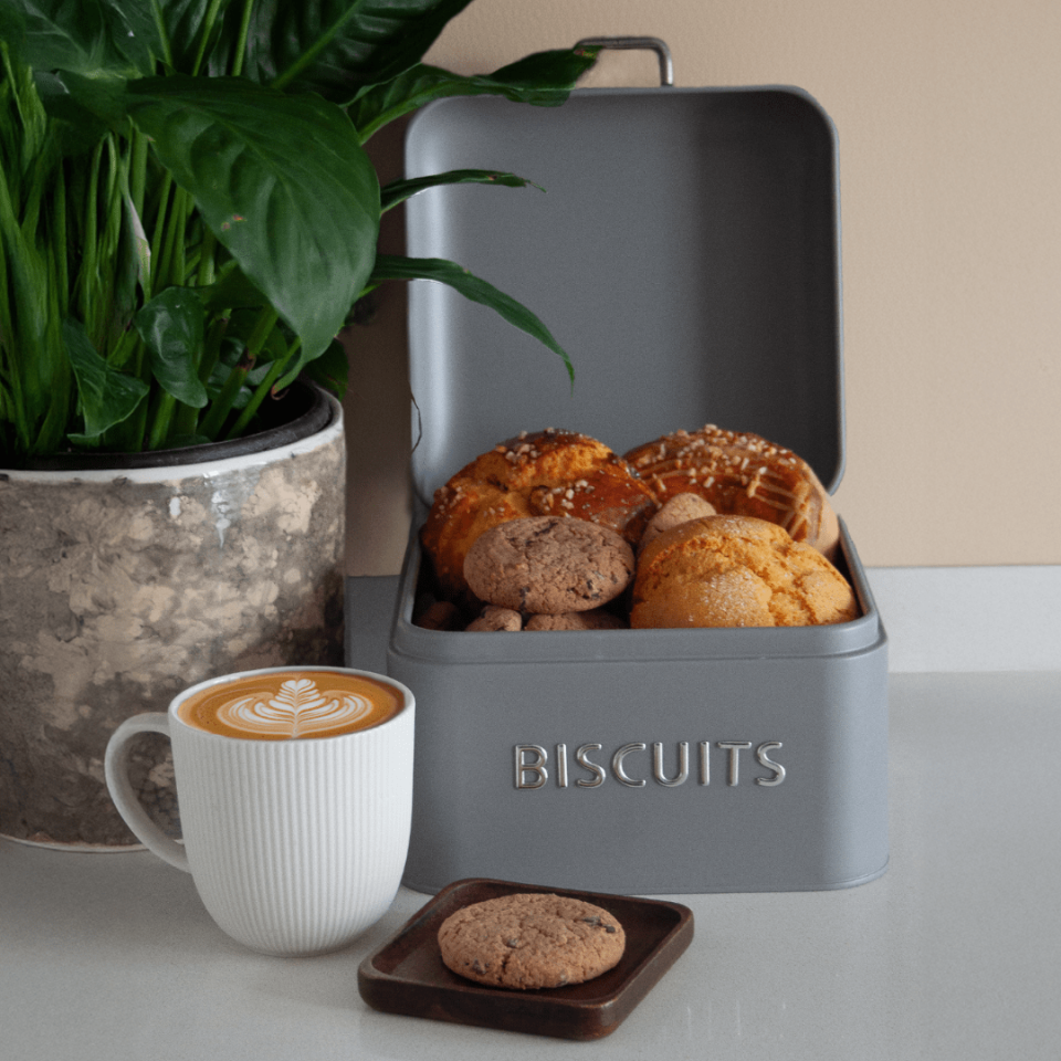 Sarkap Home Biscuits Galvaniz Metal Saklama Kutusu Gri