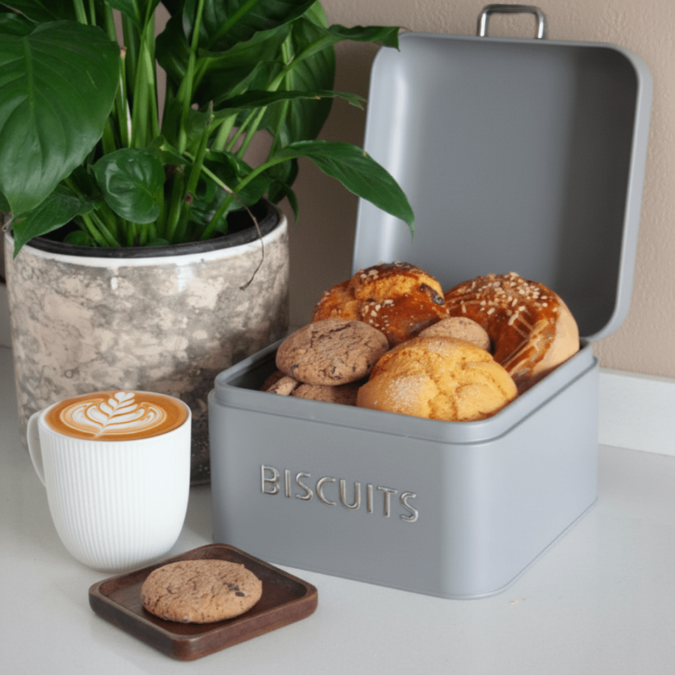 Sarkap Home Biscuits Galvaniz Metal Saklama Kutusu Gri