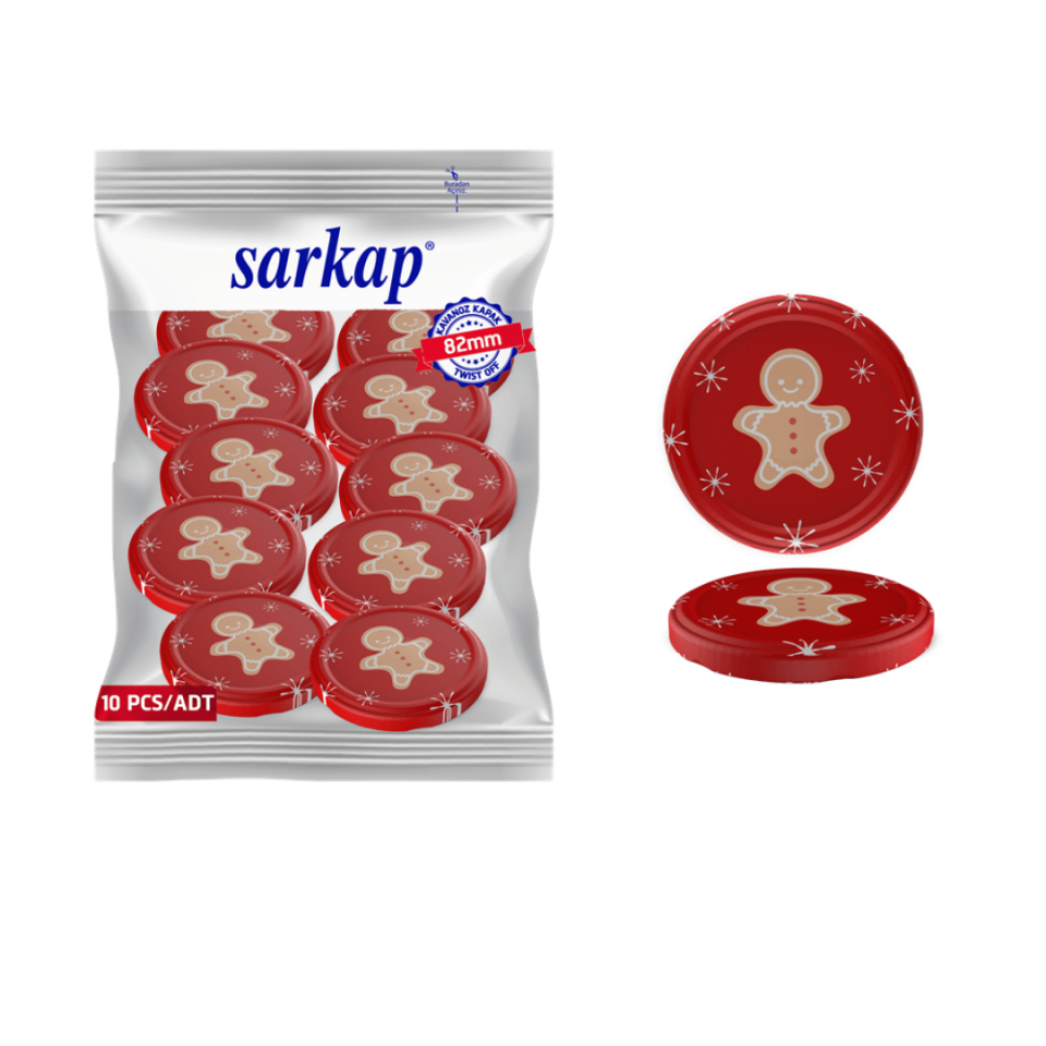 Hijyenik Paketli 10 Adet Kavanoz Kapağı Yeni Yıl Serisi 82 mm KırmızıCookie