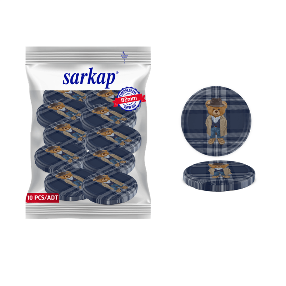 Hijyenik Paketli 10 Adet Kavanoz Kapağı Yeni Yıl Serisi 82 mm EkoseTeddyLacivert