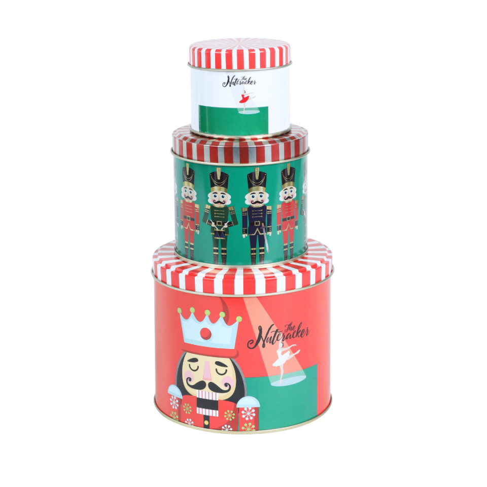 Nutcracker Seri - 3'lü Metal Yuvarlak Saklama Kabı