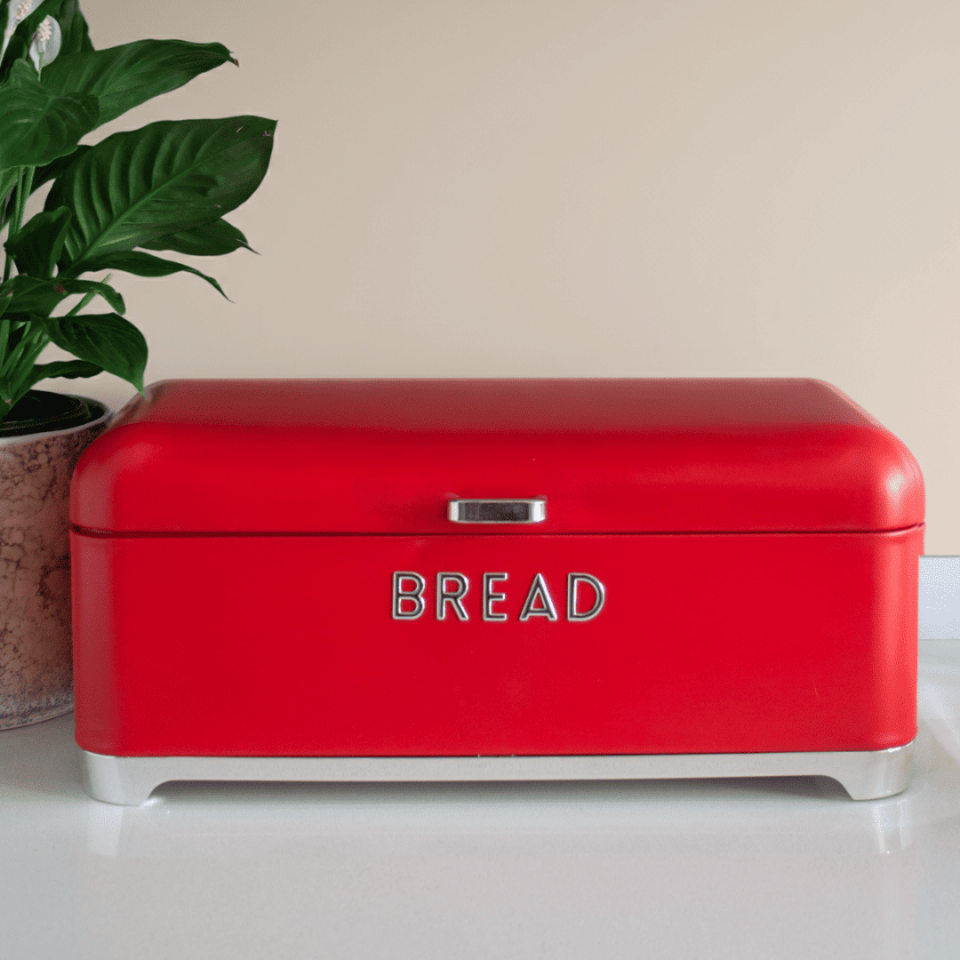 Sarkap Home Galvaniz Set-15,8L Büyük Boy Bread Ekmeklik & 1L 3'lü Tea Coffee Sugar Saklama Kutusu Kırmızı