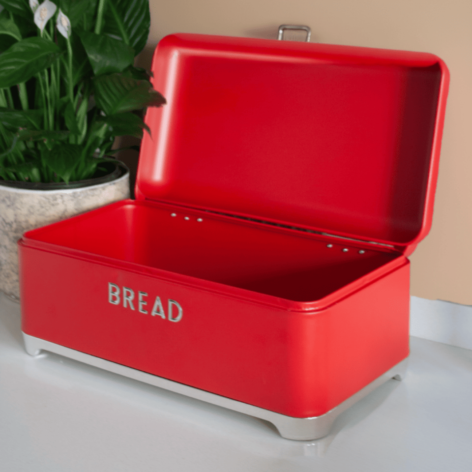 Sarkap Home Galvaniz Set-15,8L Büyük Boy Bread Ekmeklik & 1L 3'lü Tea Coffee Sugar Saklama Kutusu Kırmızı