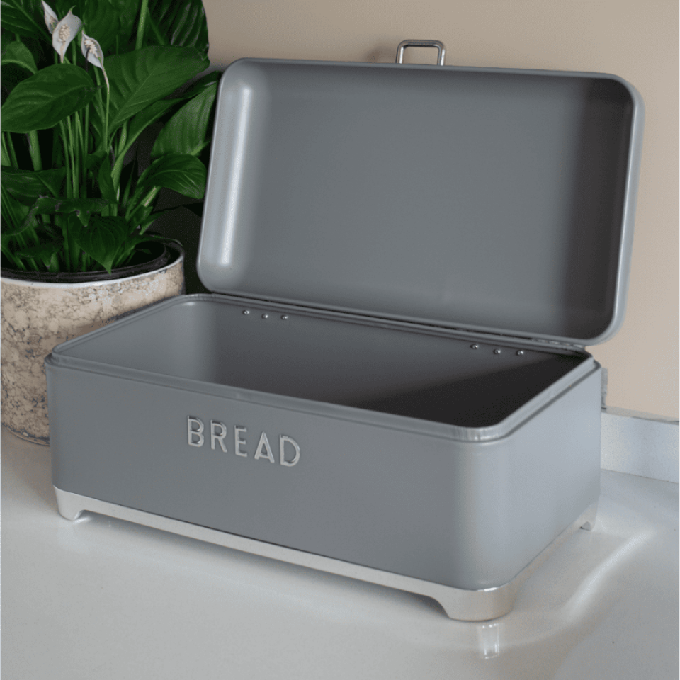 Sarkap Home Galvaniz Set-15,8L Büyük Boy Bread Ekmeklik & 1L 3'lü Tea Coffee Sugar Saklama Kutusu Koyu Gri